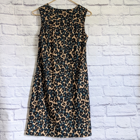 Jude Connally Animal Print Sleeveless Dress XS Tan Teal Black Leopard Cheetah - Picture 3 of 4
